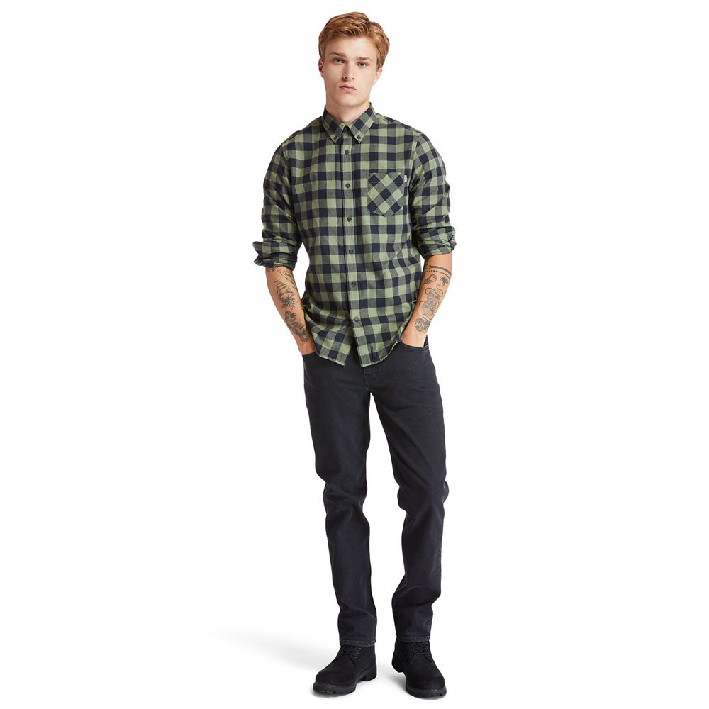 Camisa Timberland Hombre Nashua River Long-Sleeve Flannel Check Verde Oliva/Negras - Chile OCK-46519